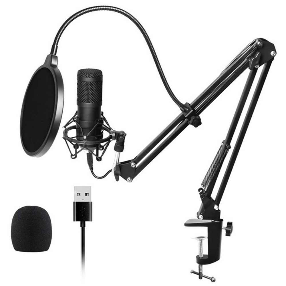 BM-800USB 192KHz/24Bit Metal USB Microphone Set Condenser Microphone Live Record Wired Computer Microphone - Blue & Silver