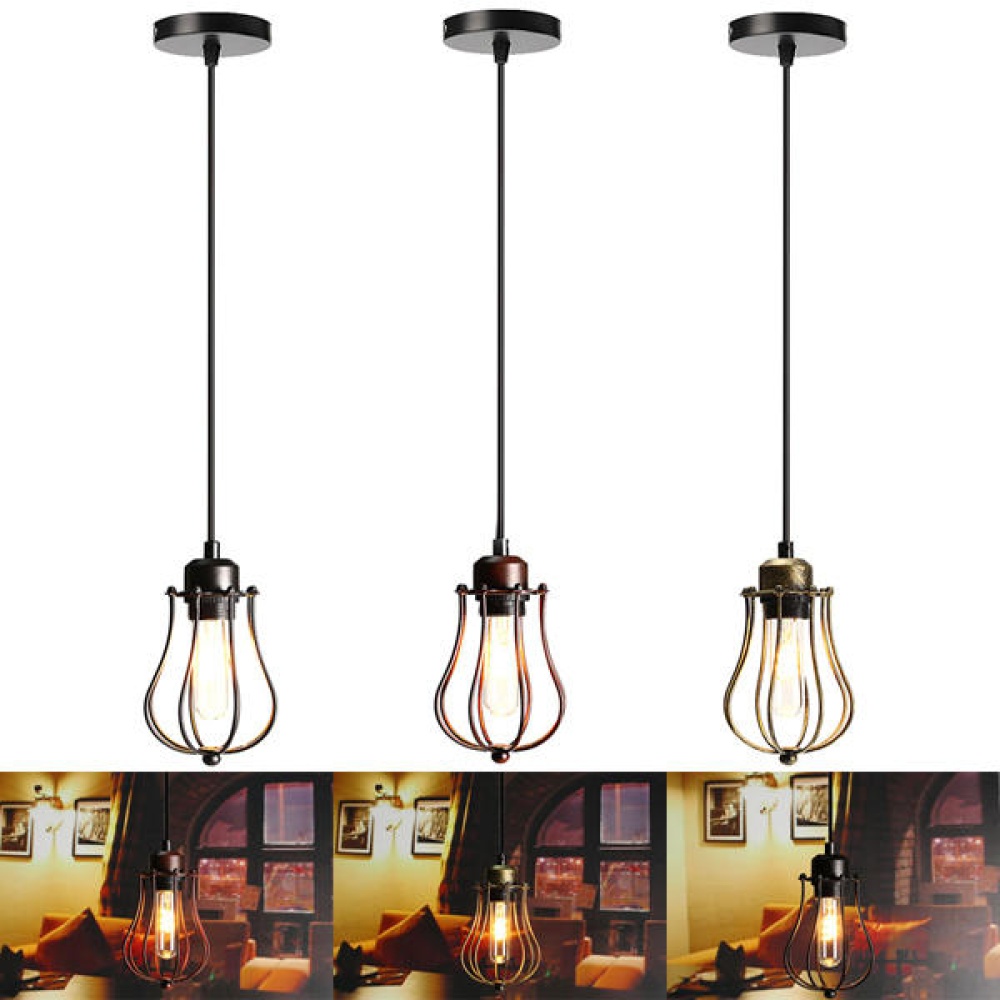 E27 Vintage Ceiling Edison Light Pendant Lamp Cage Lampshade Fixture Chandelier - Rust