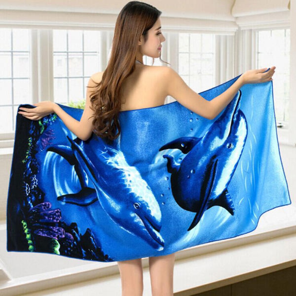 70x150cm Blue Dolphin Penguin Print Absorbent Microfiber Beach Towels Quick Dry Bath Towel - 03 - Image 2