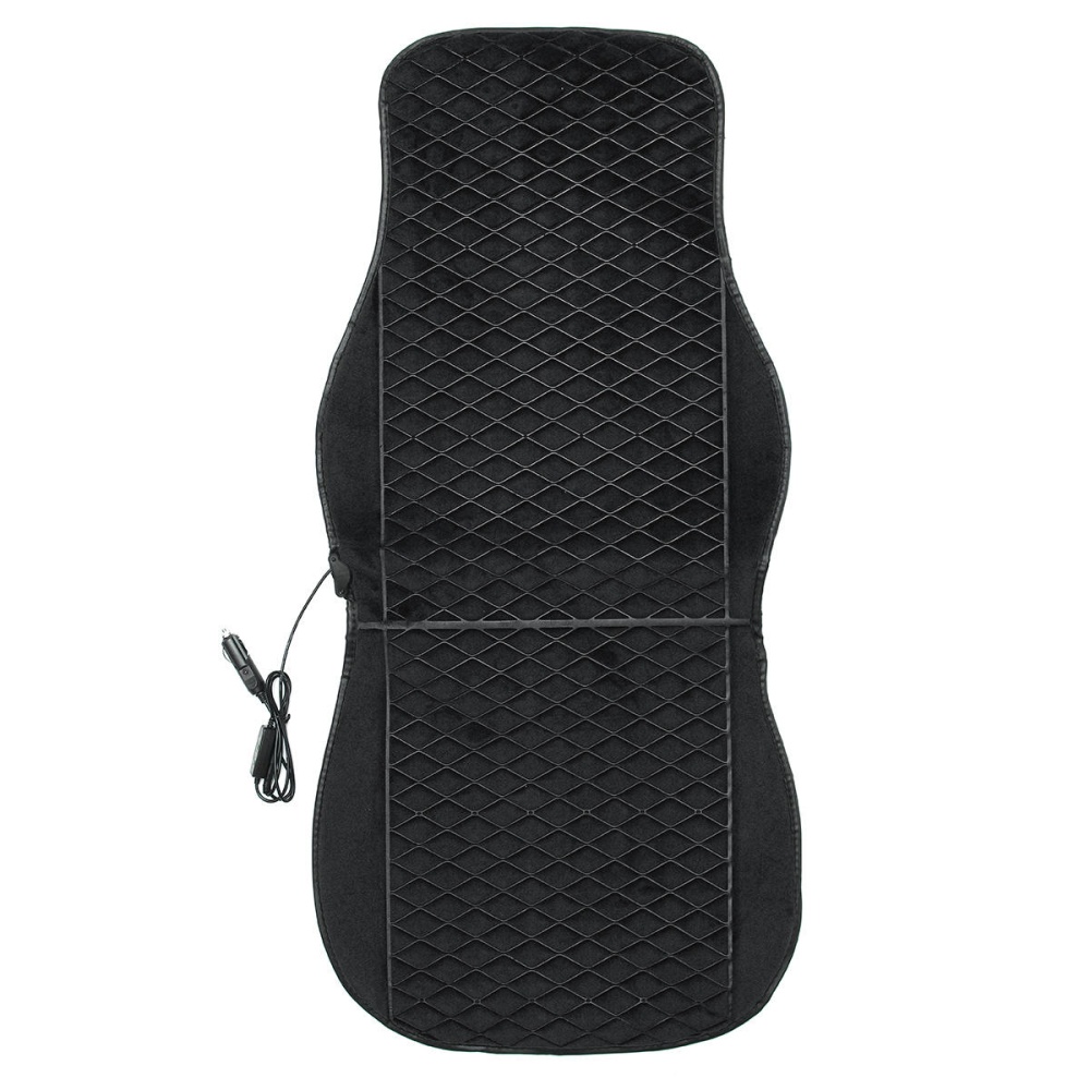 12V Heated Plush Car Seat Cushion Cover Heating Heater Warmer Pad Winter - Black - Image 2