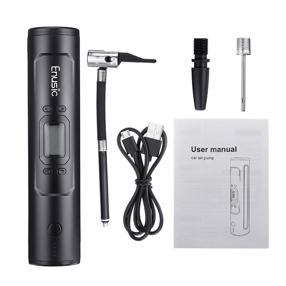 Enusic 7800mAh Cordless 25L/min 150PSI Portable Air Compressor Pump LED Power Bank Digital Tyre Inflator For Motorcycle Car Auto Bicycle - Black - Image 2