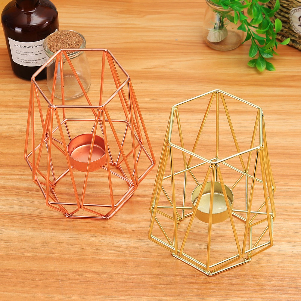 Geometric Candlestick Metal Iron Candle Holder Wedding Home Decorations Nordic Style - Gold - Image 2