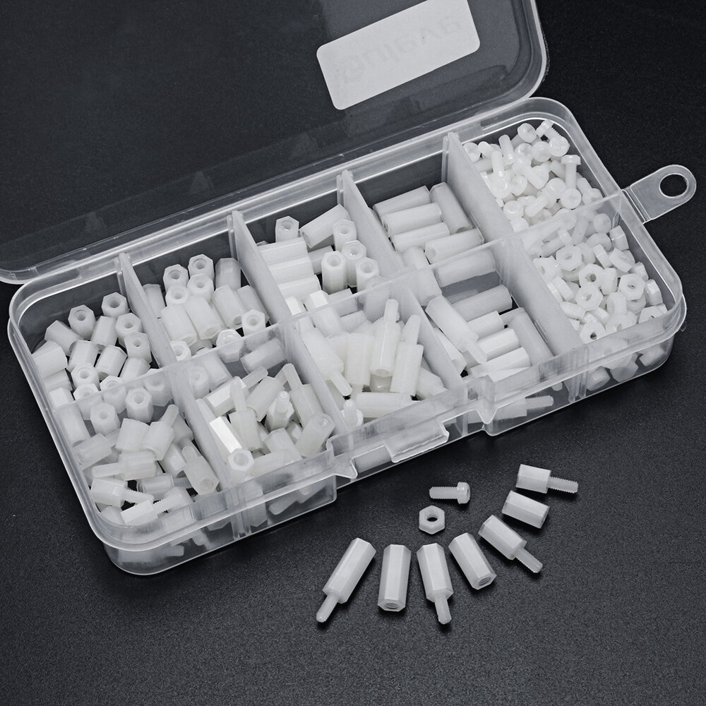 Suleve M2.5NH2 300Pcs Nylon Screw White/Black Hex Screw Nut PCB Standoff Spacer Assortment Kit - Black - Image 2