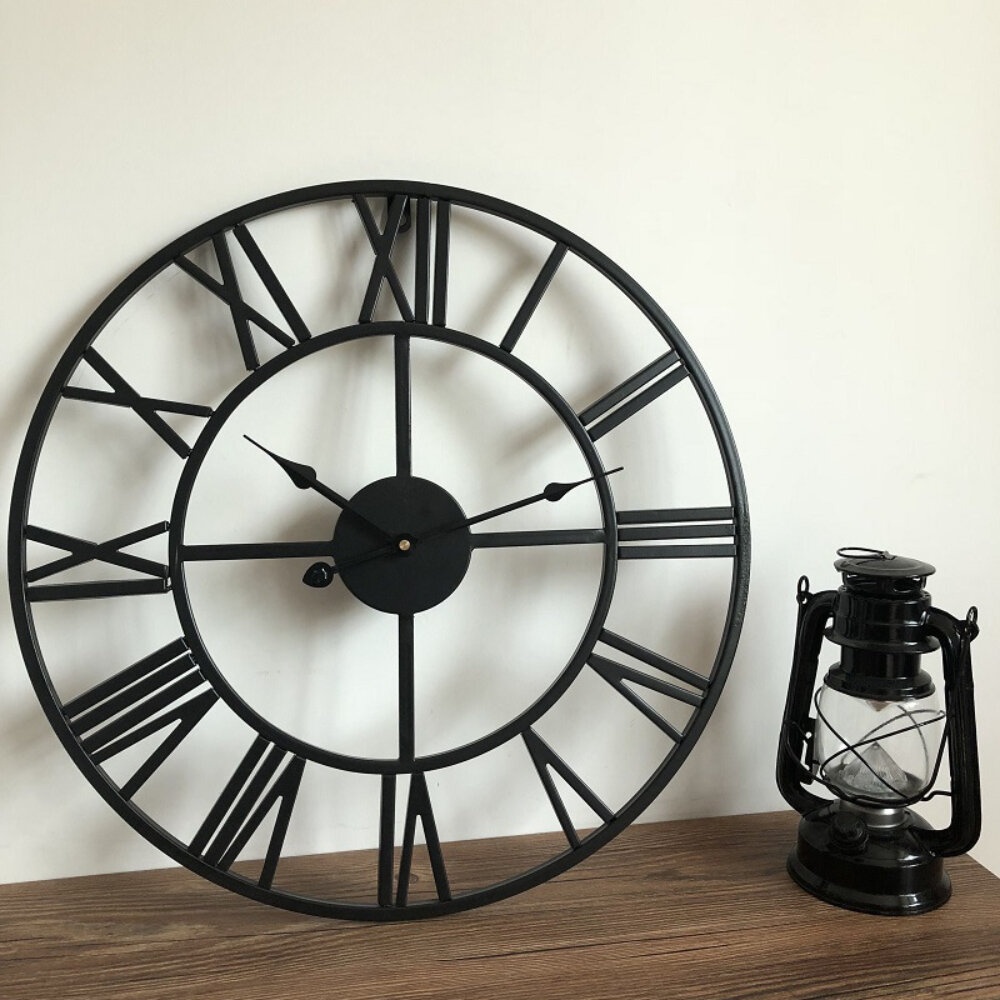 40cm/50cm Black European Creative Wall Clock Vintage Decorative Wrought Iron Roman Wall Clock Silent Clock - 50cm - Image 2