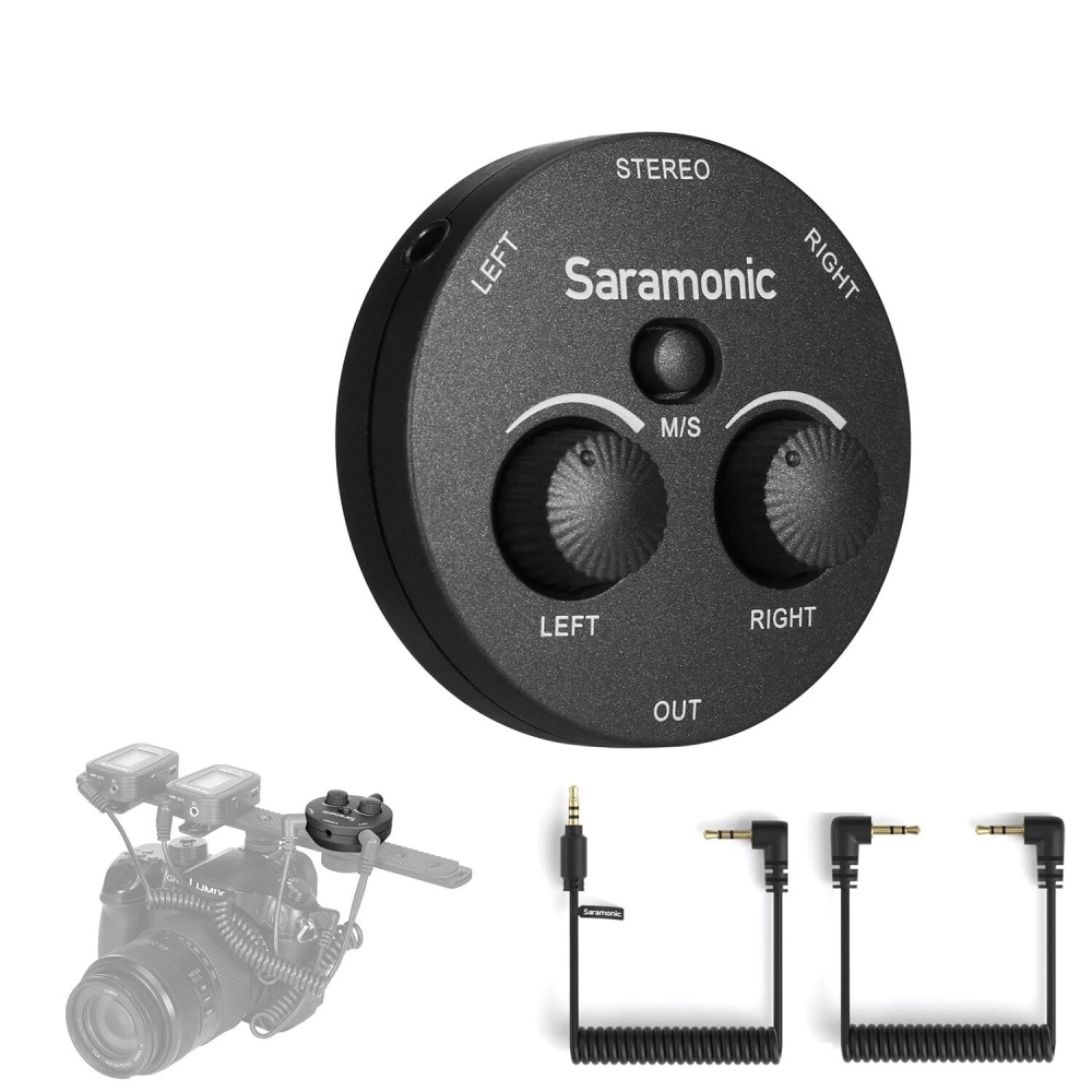 Saramonic AX1 Audio Adapter 2-Channel Microphone Battery-free for DSLR Mirrorless Video Cameras Smartphones Recorders - Black