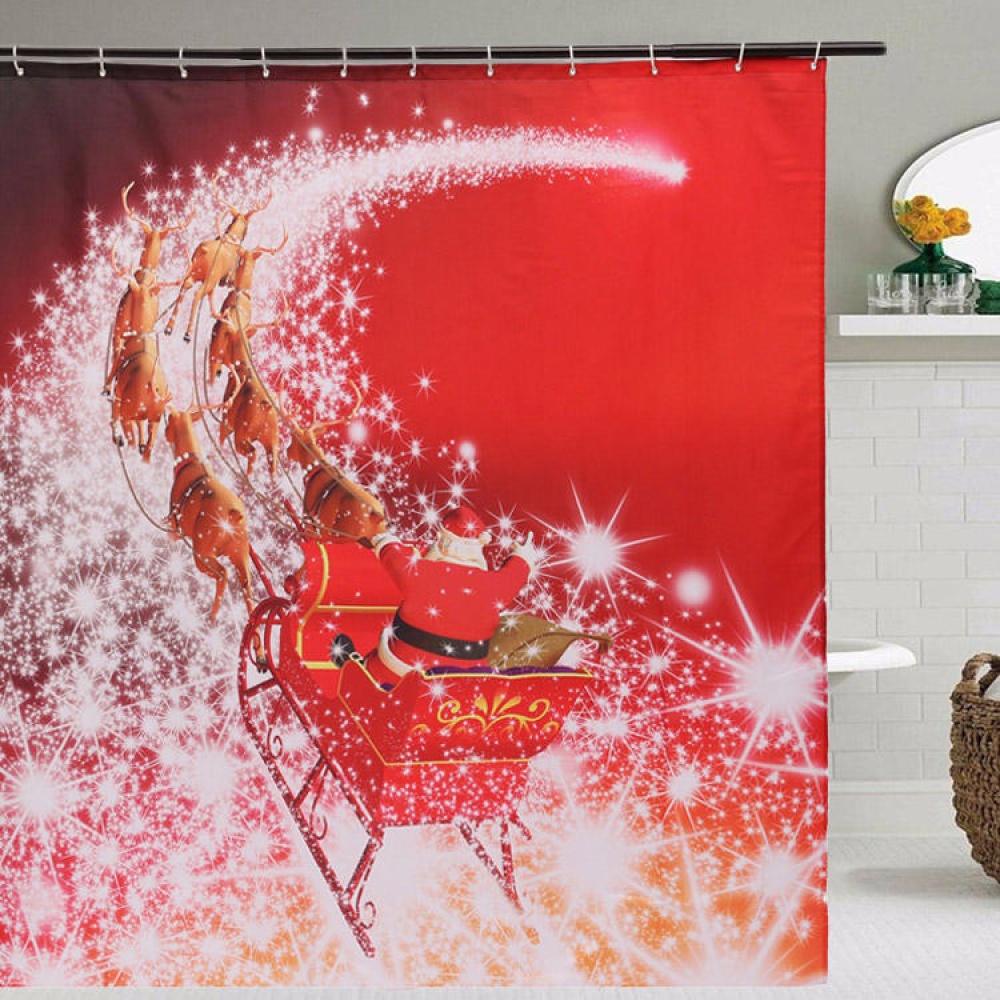 180x180cm  Santa Claus Waterproof Shower Curtain Bathroom Decor with 12 Hooks