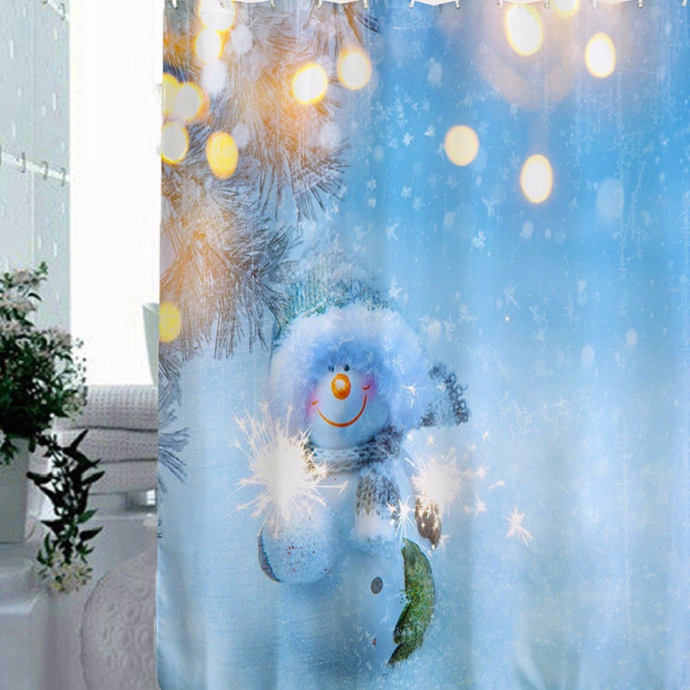 180x180cm Snowman Pattern Waterproof Polyester Shower Curtain Bathroom Decor with 12 Hooks - Image 2