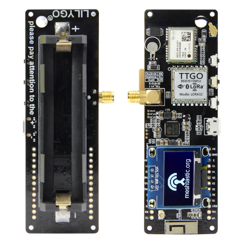 LILYGO® TTGO Meshtastic T-Beam V1.1 ESP32 433/915/923Mhz WiFi Bluetooth ESP32 GPS NEO-6M SMA 18650 Battery Holder With OLED - 433MHz