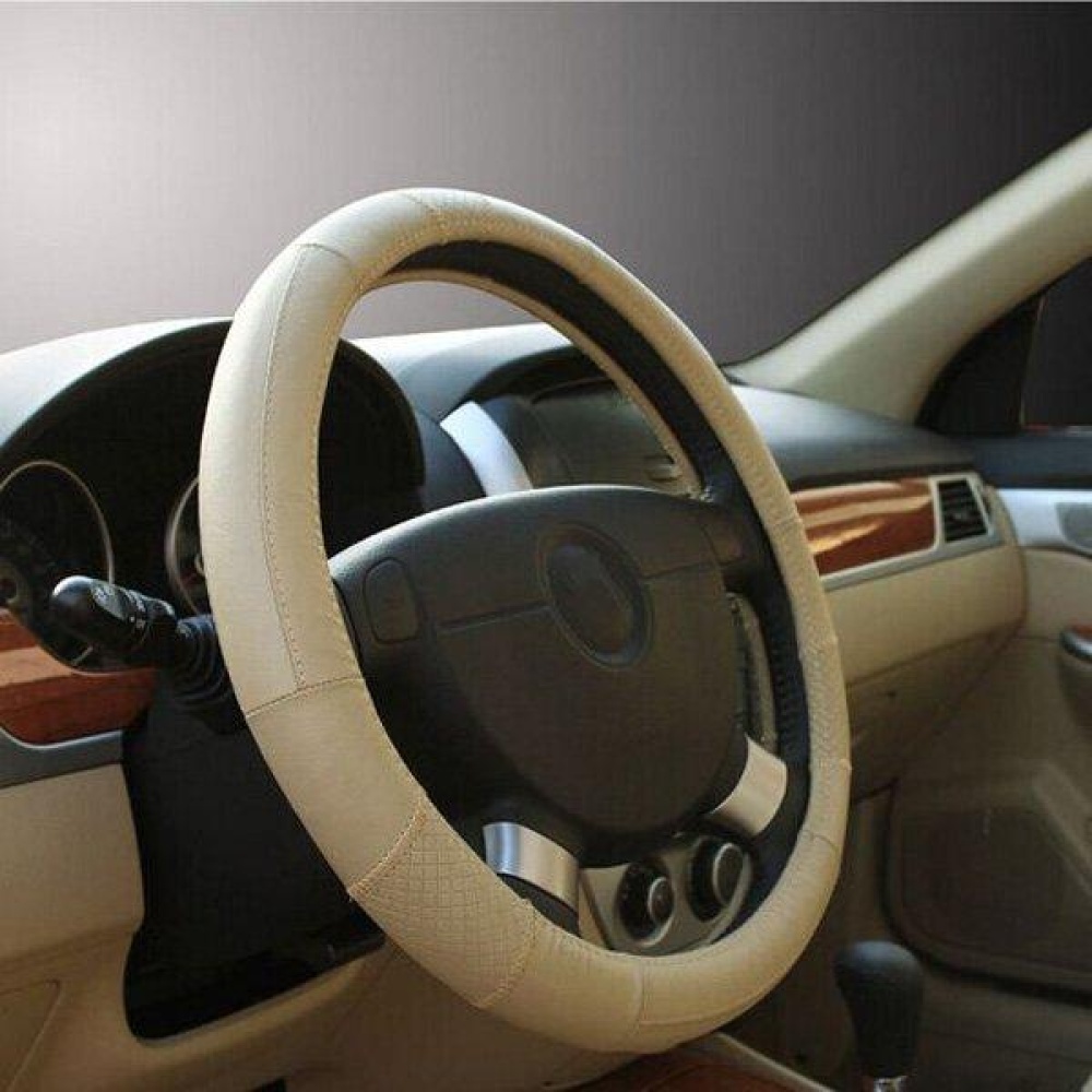 Car Genuine Cowhide Leather Steel Ring Wheel Cover for 15 Inches Wheel Size - Gray - Image 2