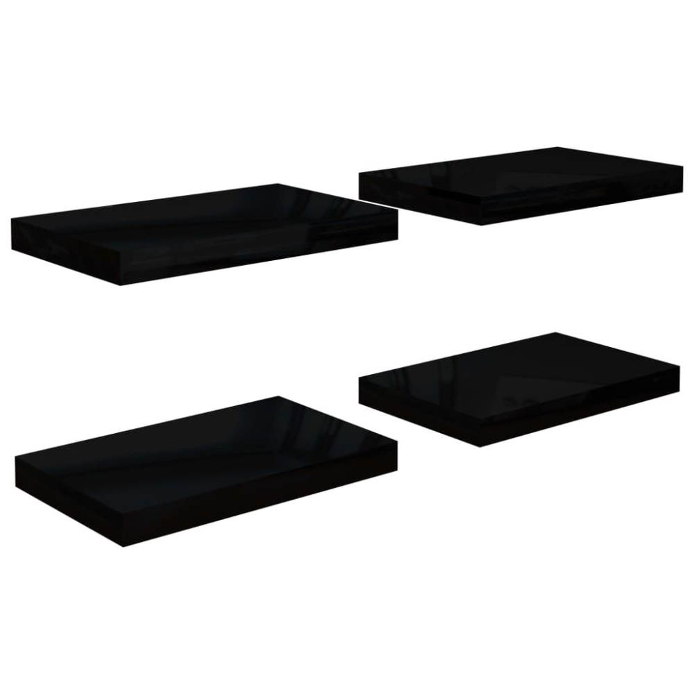 Floating Wall Shelves 4 pcs High Gloss Black 15.7"x9.1"x1.5" MDF - Image 2