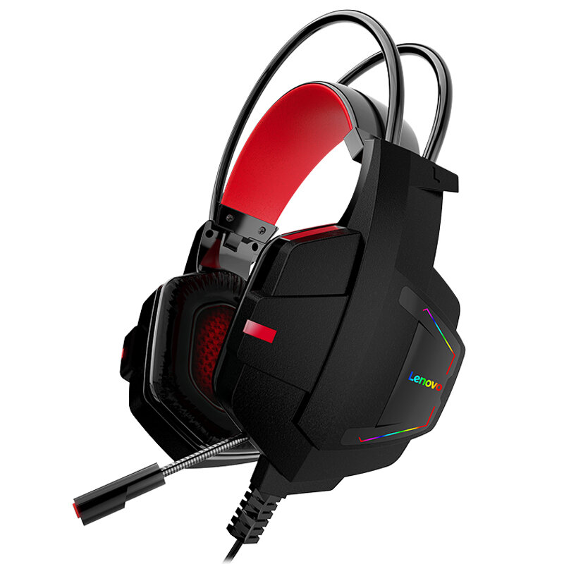Lenovo HU85 Gaming Headset 40mm Driver HIFI Noise Reduction RGB Luminous Head-Mounted USB Wired Headphones with Mic for Gamer Computer - Black