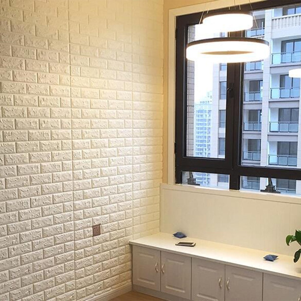 5Pcs 3D Waterproof Tile Brick Wall Sticker Self-adhesive White Foam Panel 70x77cm - Image 2