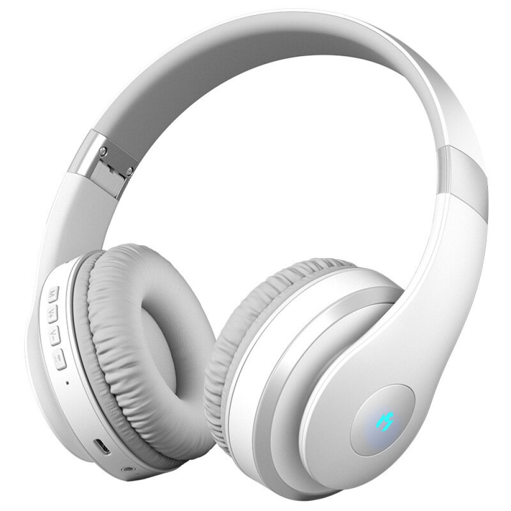 MC BH618 bluetooth 5.1 Wireless Headphones Over-Ear Foldable 3D Stereo Headphones 60 Hours Music Time Support TF Card AUX with Microphone - White - Image 2