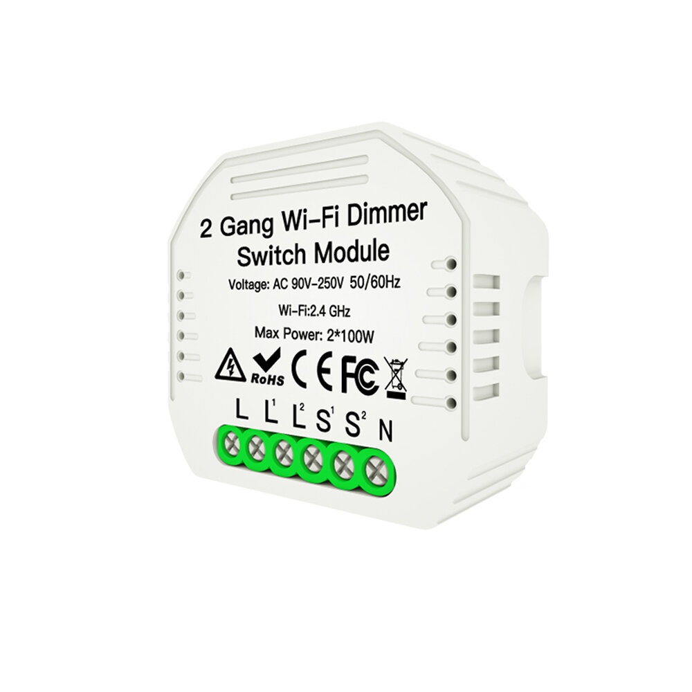 MoesHouse 2 Gang DIY WiFi Smart 2 Way Light LED Dimmer Module Switch Smart Life/Tuya APP Remote Control Work with Alexa Google Home