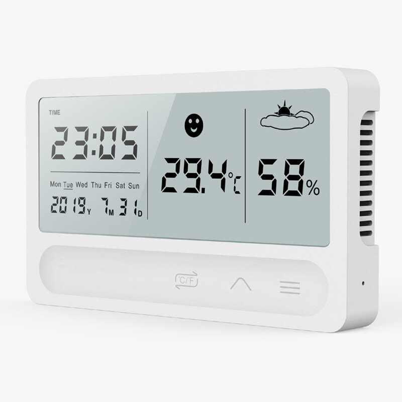 Bakeey HS-21 Electronic Temperature and Humidity Multifunctional USB Charging Touch LCD Digital Diplay Indoor Weather Station Gauge Clock