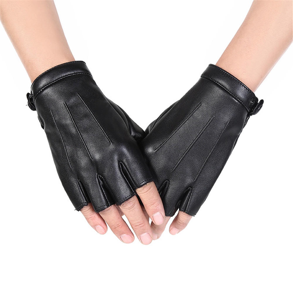 PU Motorcycle Half Finger Gloves Thicken Warm Winter Outdoor Hunting Fleece Leather - XL - Image 2