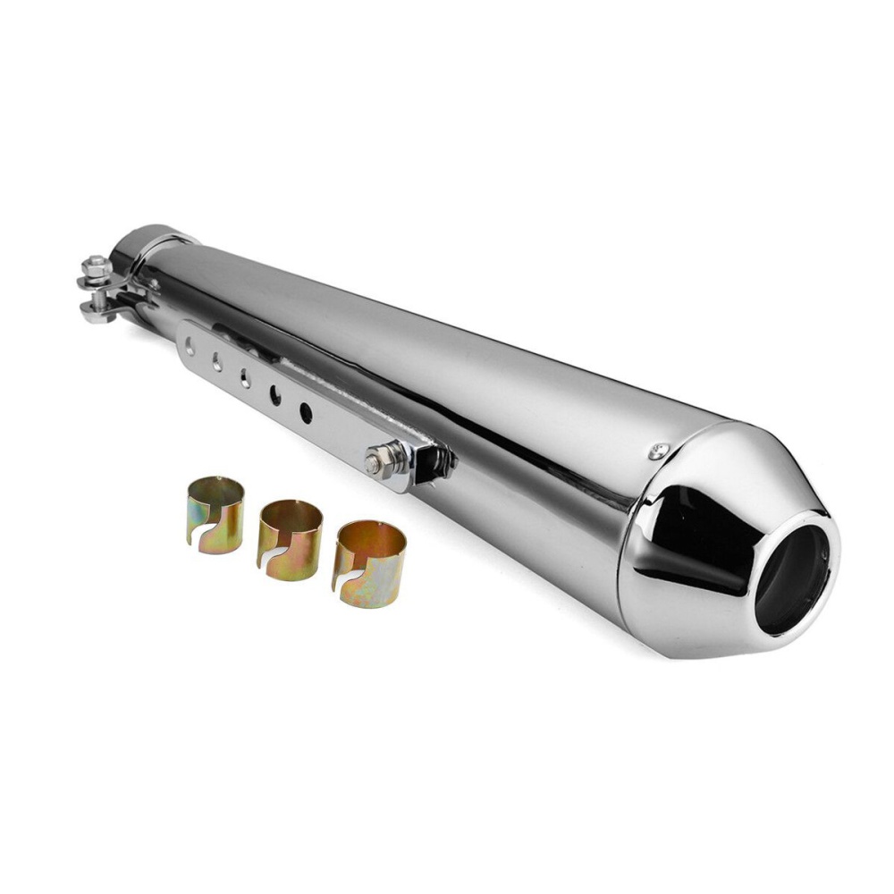 Motorcycle Cafe Racer Exhaust Muffler Pipe with Sliding Bracket Universal - Black - Image 2