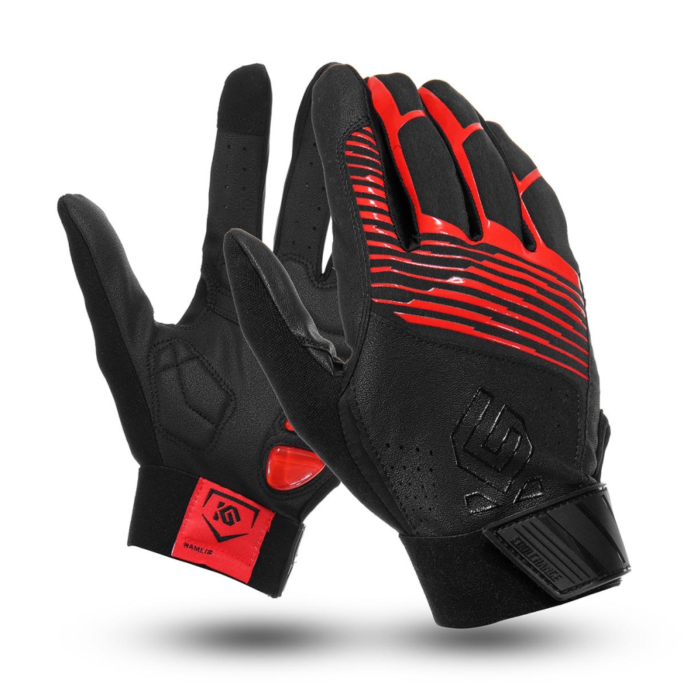 Winter Warm Full Finger Gloves Motorcycle Touch Screen Waterproof Gel Pad PU Leather - M Red - Image 2