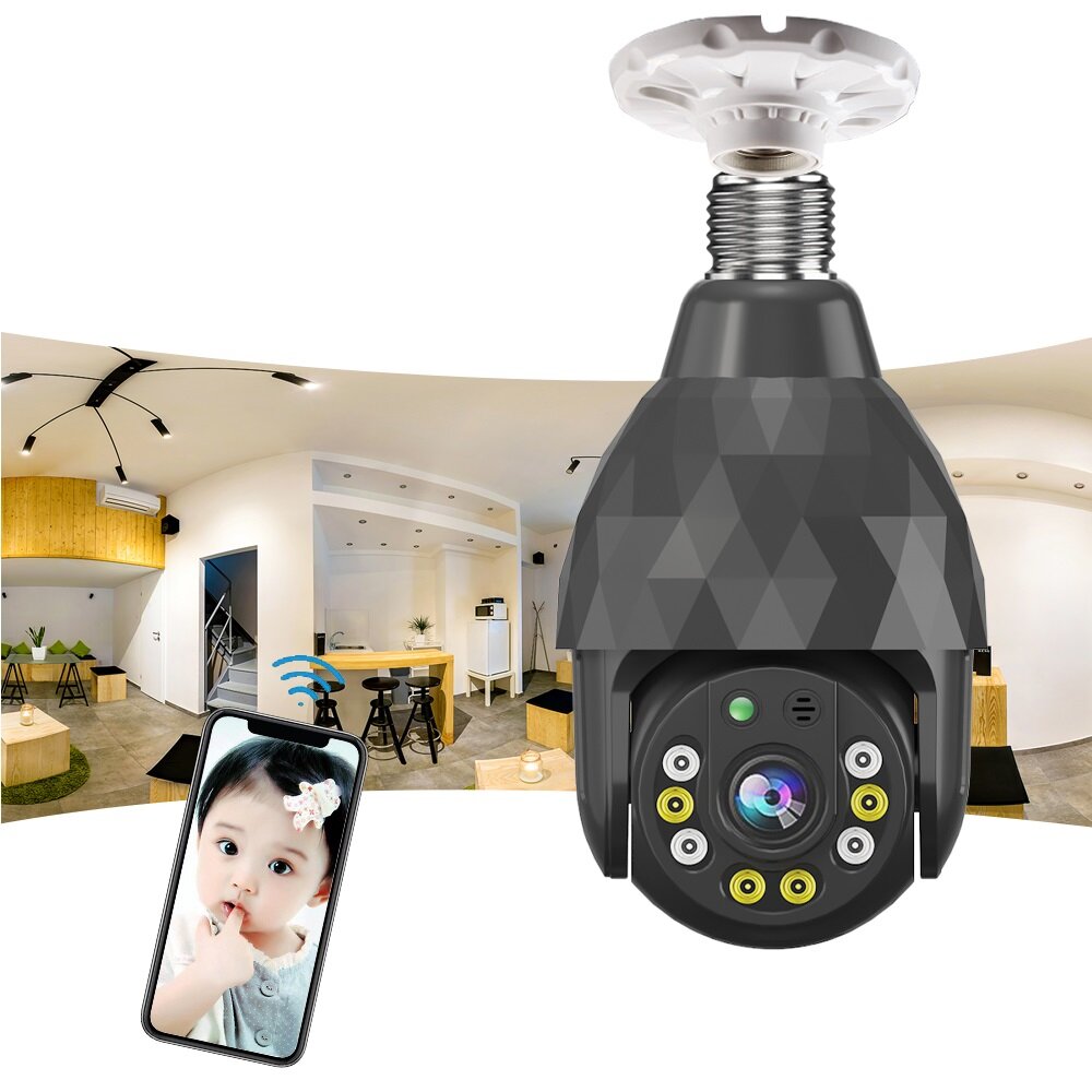 Guudgo HD 1080P WIFI IP E27 Camera Surveillance 8 LED Diamond Bulb Ball Camera Smart Dual light Night Vision with E27 Base