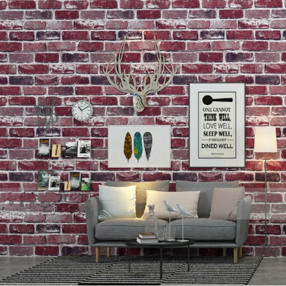 3D Modern Brick Pattern Non-woven Wall Sticker Vintage Style Living Room Bedroom - Red - Image 2