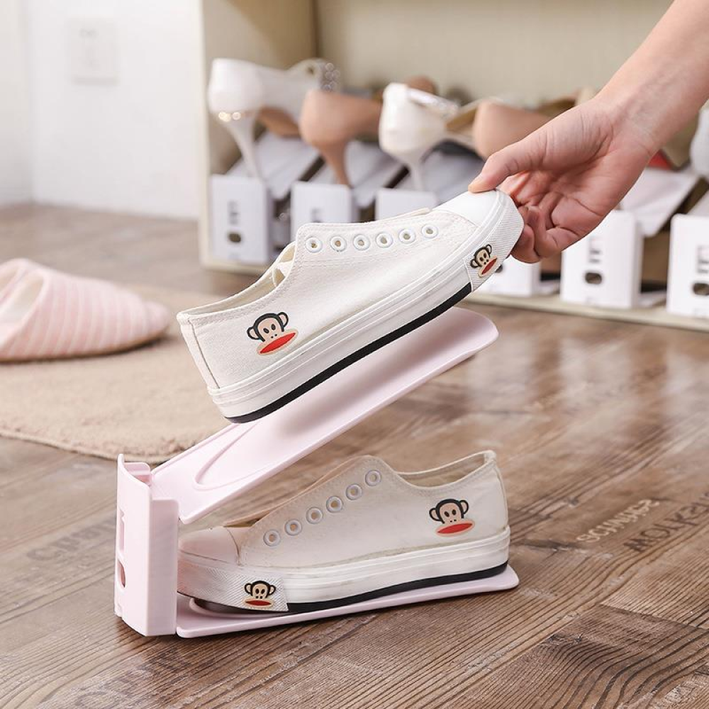 Creative Plain Double-deck Adjustable Shoe Racks Dust Proof Shoe Rack Household Receive Simple Shoes Bracket - Gray - Image 2