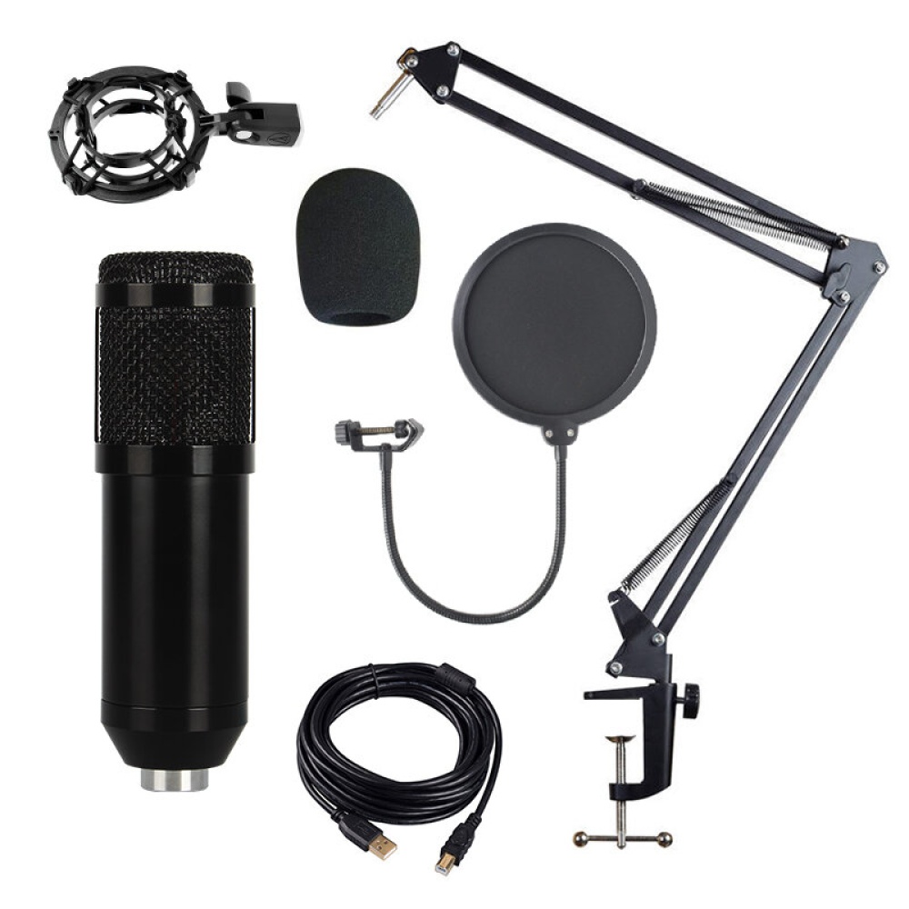 Bakeey BM-828 Adjustable Studio Mic USB Condenser Sound Recording Microphone With Stand for Live Broadcast Podcasting - Black Standard