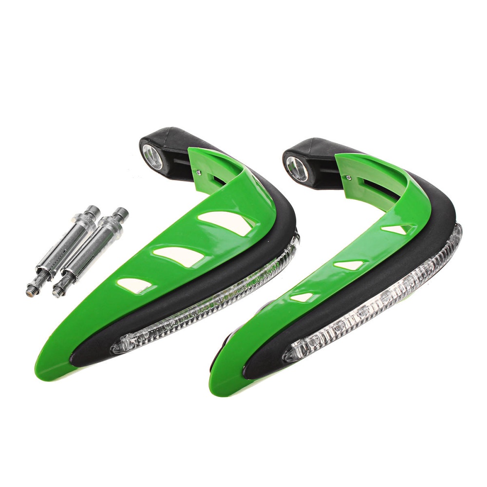 Handlebar Guard With White DRL LED Light Dirt Bike ATV Motocross Motorcycle Handguard Protector - Green