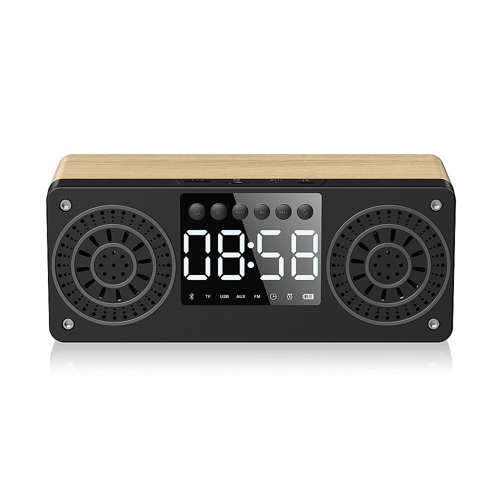 A10 En Bois Portable bluetooth 5.0 Haut-Parleur Reveil Sans Fil Haut-parleurs Soutien TF AUX USB FM Radio pour Smart Phone PC - Noir