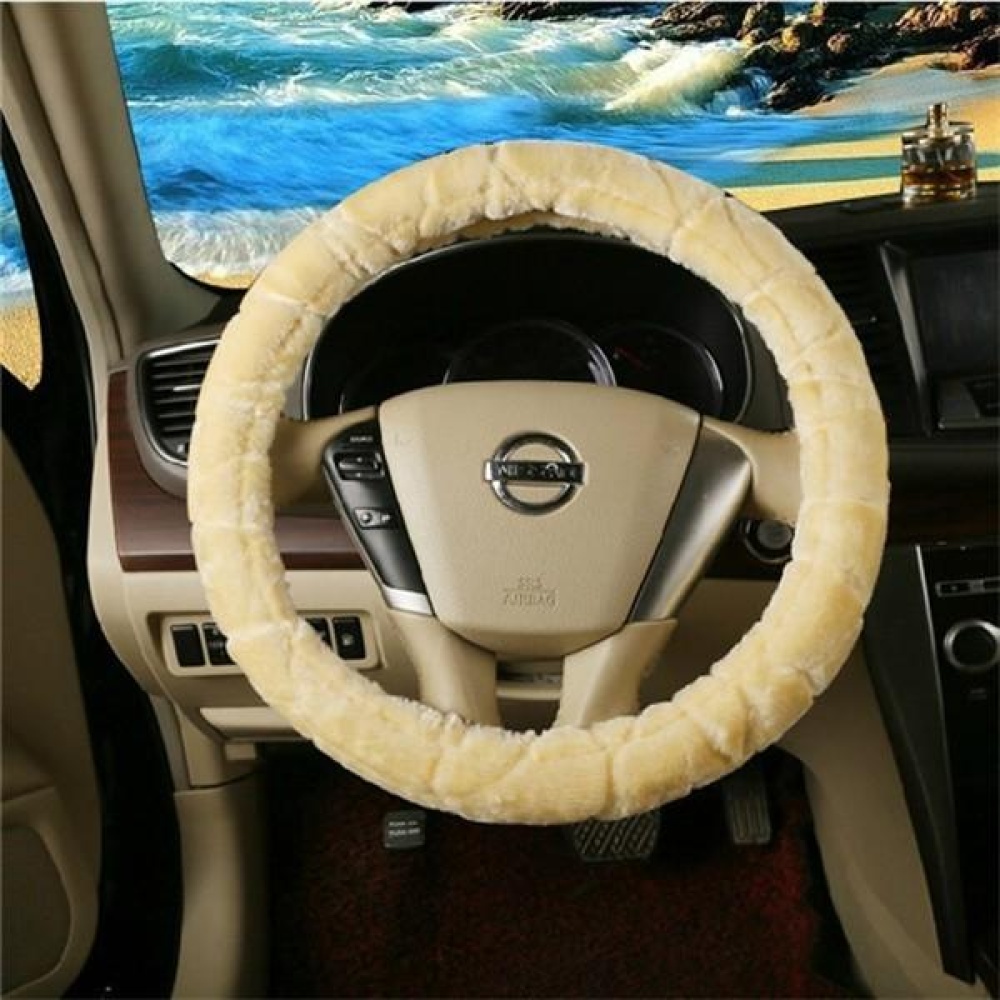 Water Cube Plush Car Steel Ring Wheel Cover Interior Grip 38CM for Winter Autumn - Gray - Image 2