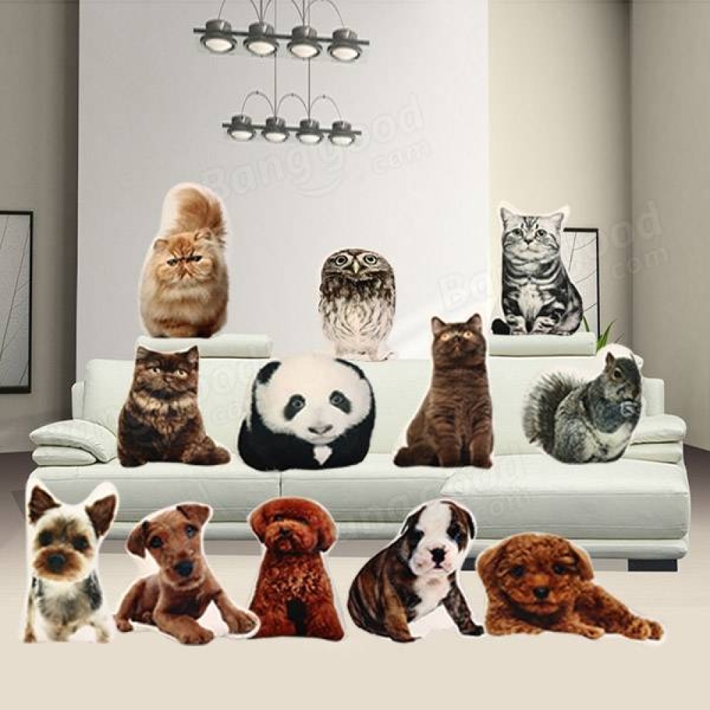 Creative 3D Cute Animal Cat Dog Shape Throw Pillow Plush Soft Sofa Car Office Cushion Gift - Dog 01 - Image 2