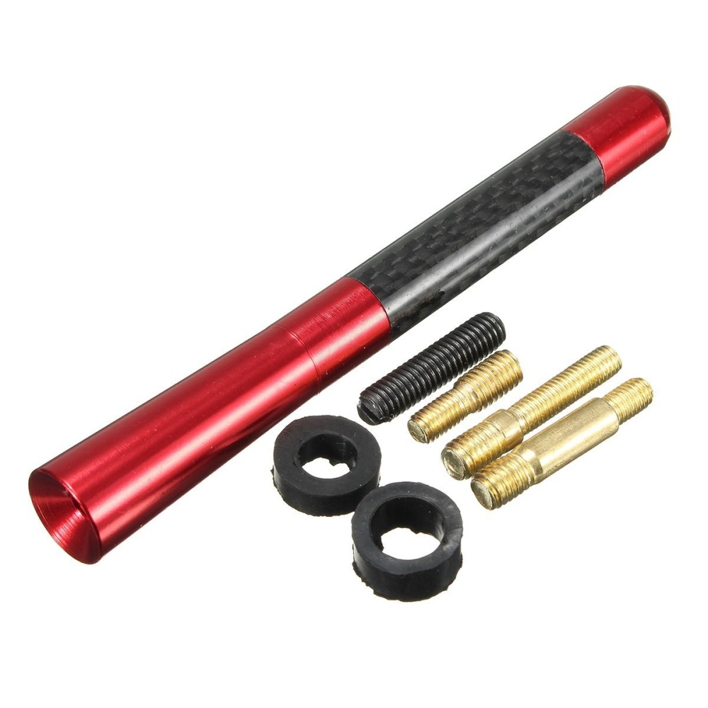 Universal 12cm Carbon Fiber Aluminum Short Antenna Polished Screws Adapter - Red