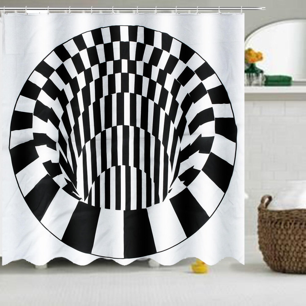 3D Effect Geometric Square Bathroom Bath Shower Curtain 180*180cm w/ 12 - Image 2