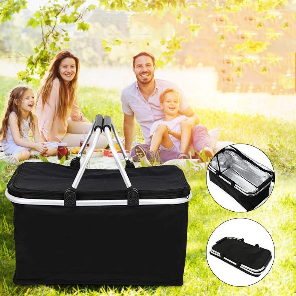 30L Large Folding Picnic Camping Insulated Cooler Hamper Storage Basket Bag - Image 2