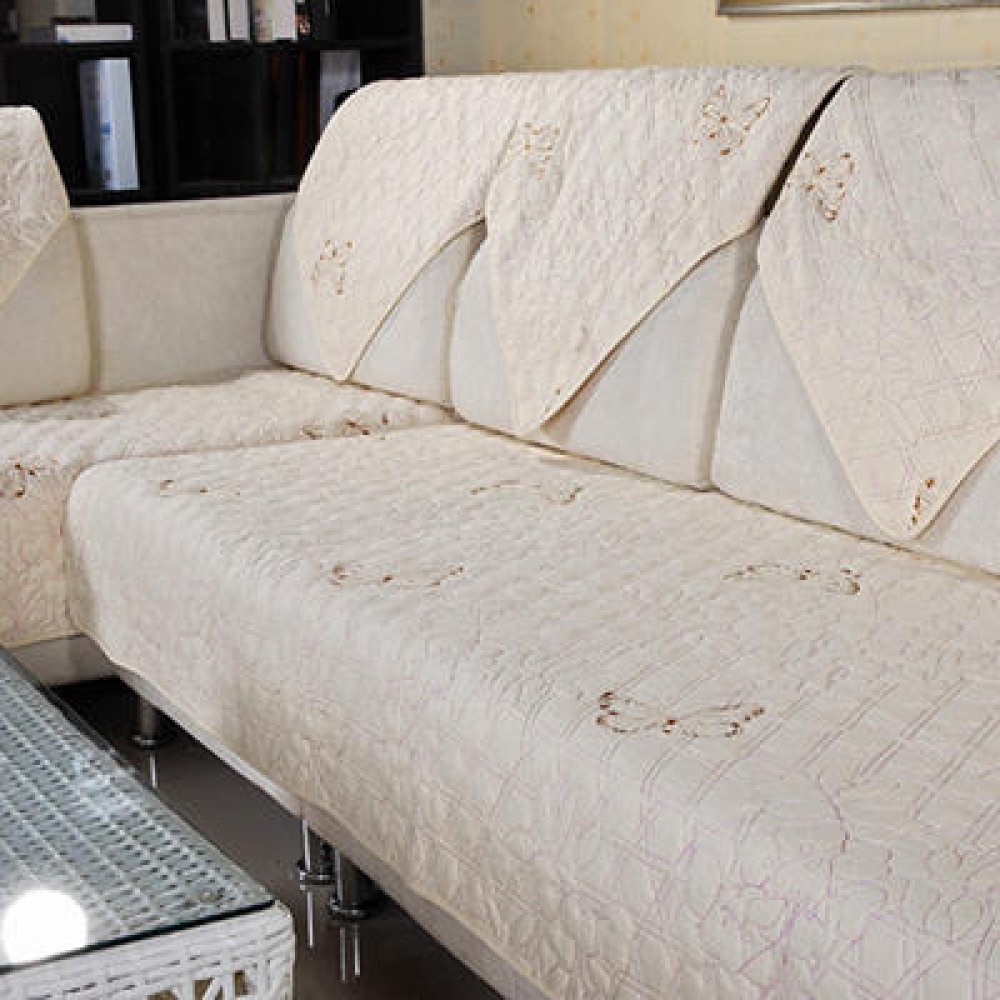 Cotton Quilted Embroidered Sofa Cushion Couch Slipcovers Backrest Towel Furniture Seat Cushion - 90x90cm - Image 2