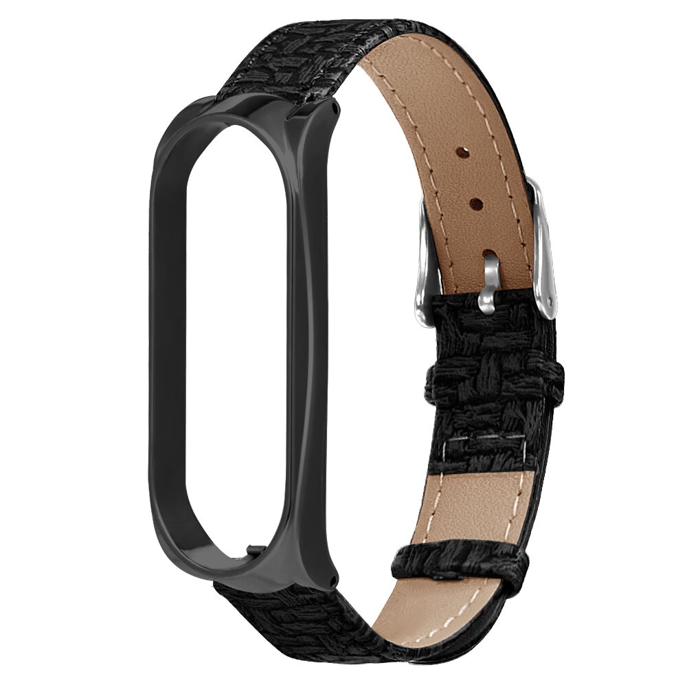 Metal Case Weave Texture Leather Watch Band Watch Strap Replacement for Xiaomi Miband 4 Non-original - NO.1 - Image 2