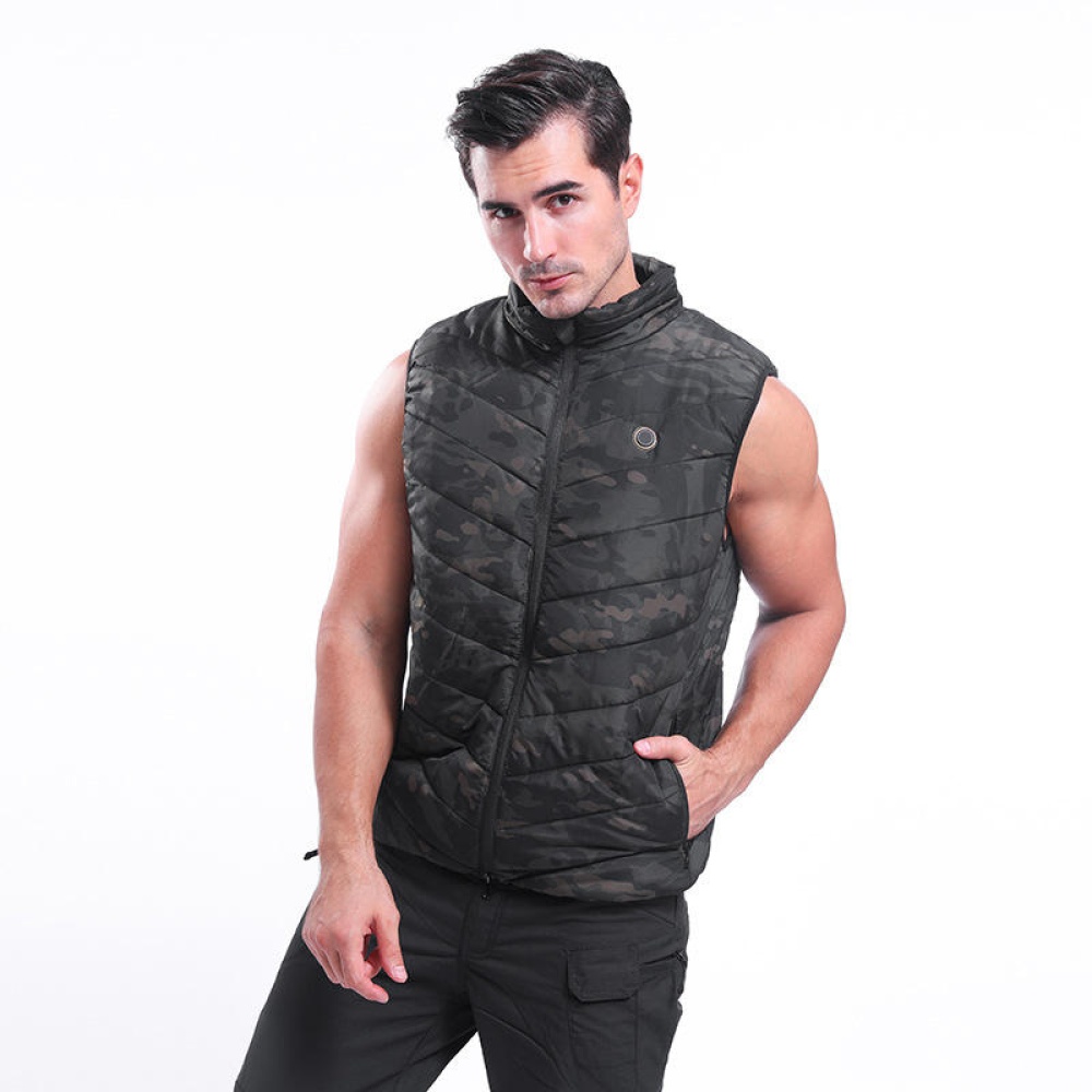 Electric USB Heated Waistcoat Three-speed Thermostat Coats Outdoor Sports Body Warmer Camouflage - XL