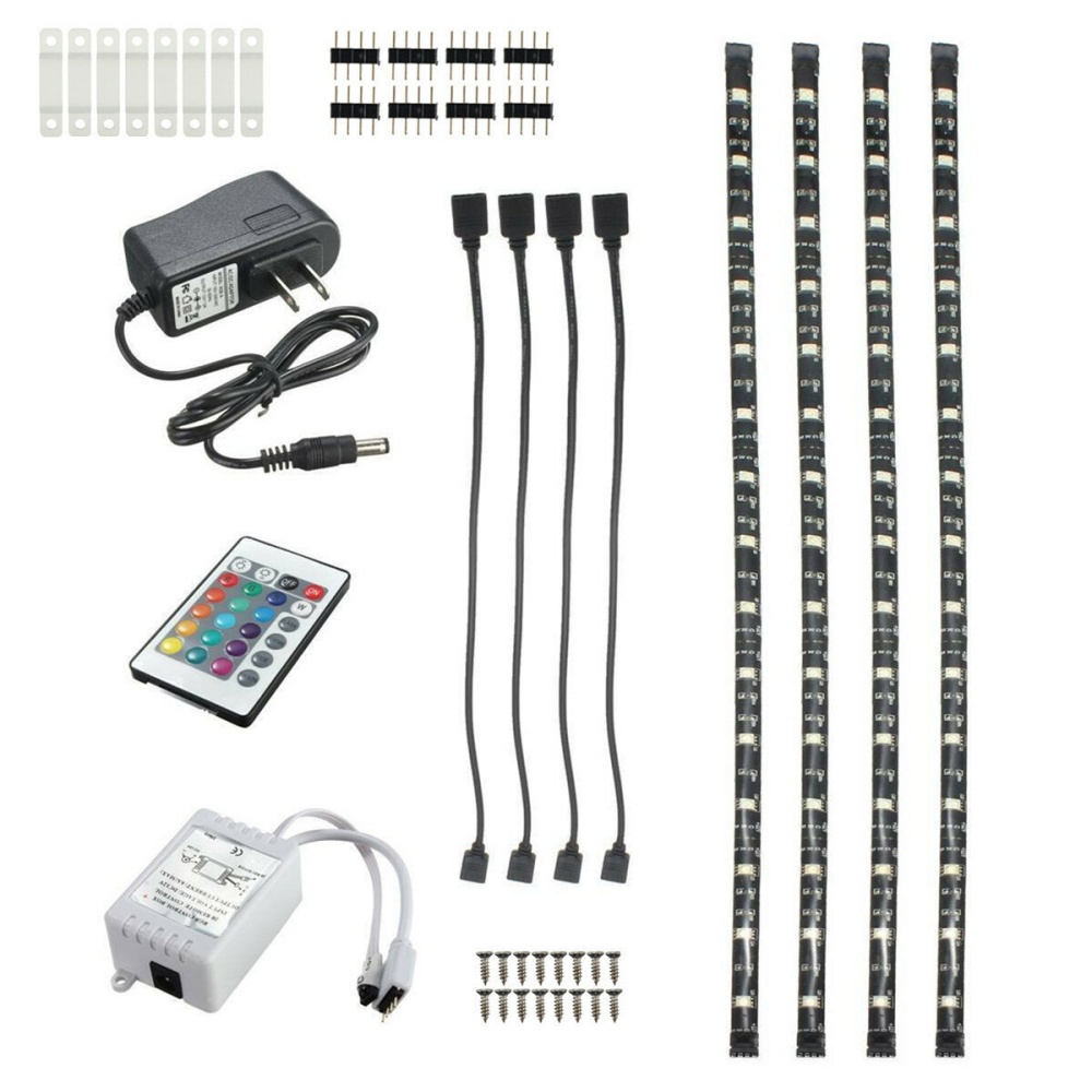 DC12V 4PCS 50CM Waterproof LED Strip Light RGB Outdoor Lamp + 24Keys Remote Control + Power Adapter - Image 2