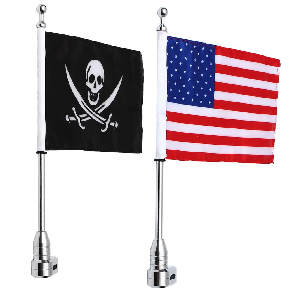 Motorcycle Rear Flag Pole Bike Luggage Rack Mount American Skull USA For Honda - 01#