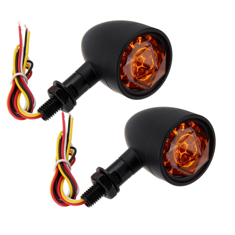 12V Universal Motorcycle Bullet Turn Signal Indicator Brake Runnning Lights 4 Wire - Black - Image 2