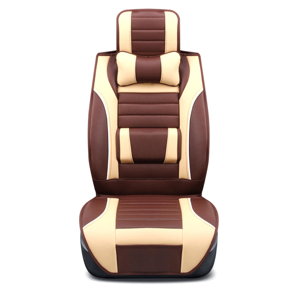 1Pcs Luxury Full Surround Front Rear PU Leather Car Seat Cover Cushion Headrest Pillow - Beige - Image 2