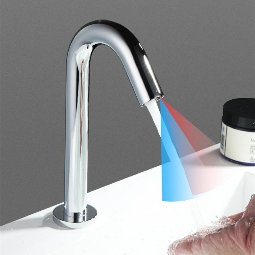 RONGWO Automatic Infrared Sink Faucet Touchless Free Sensor Faucet Handfree Water Saving Inductive Electric Hot Cold Basin Faucet - DC Power - Single - Image 2