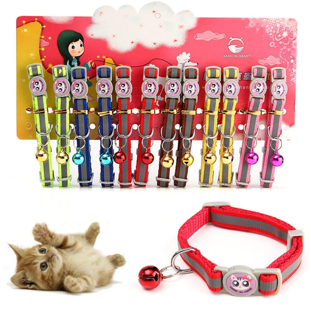 12Pcs/Lot Adjustable Pet Cat Safety Collar with Bell Reflective Breakaway Cat Dog Collar - Image 2