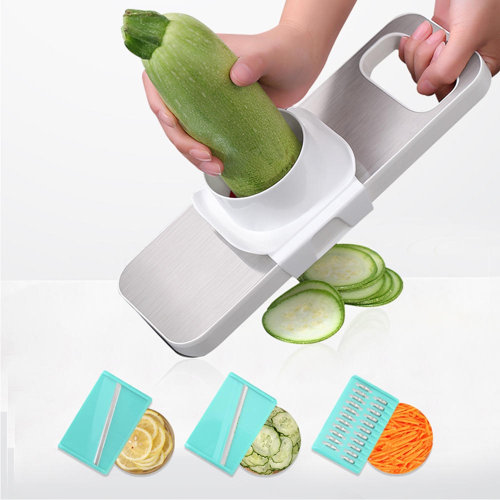 XYJ-007 Multifunctional Stainless Steel Cutter Slicer Vegetable Cutter With Three Replaceable Blades - Yellow - Image 2