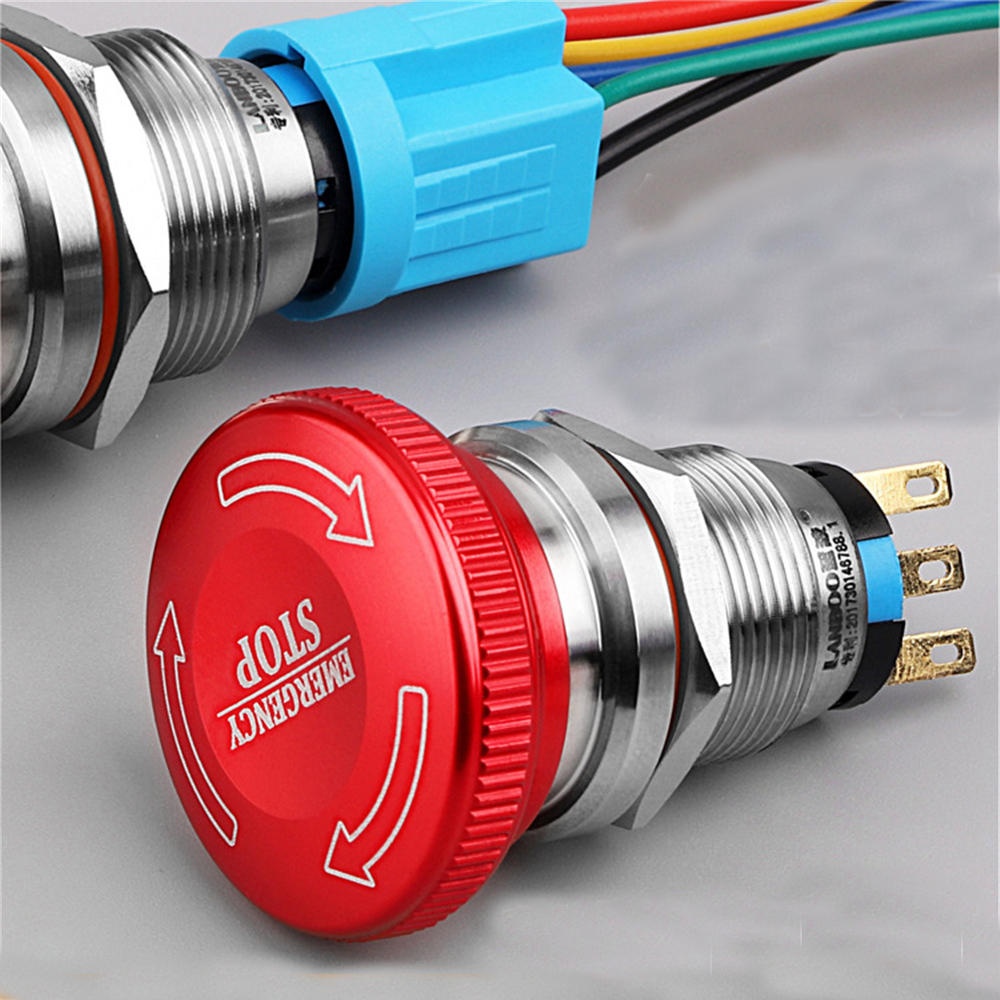 LANBOO Metal Mushroom Emergency Stop Push Button Switch 19mm 22mm Momentary Latching - D