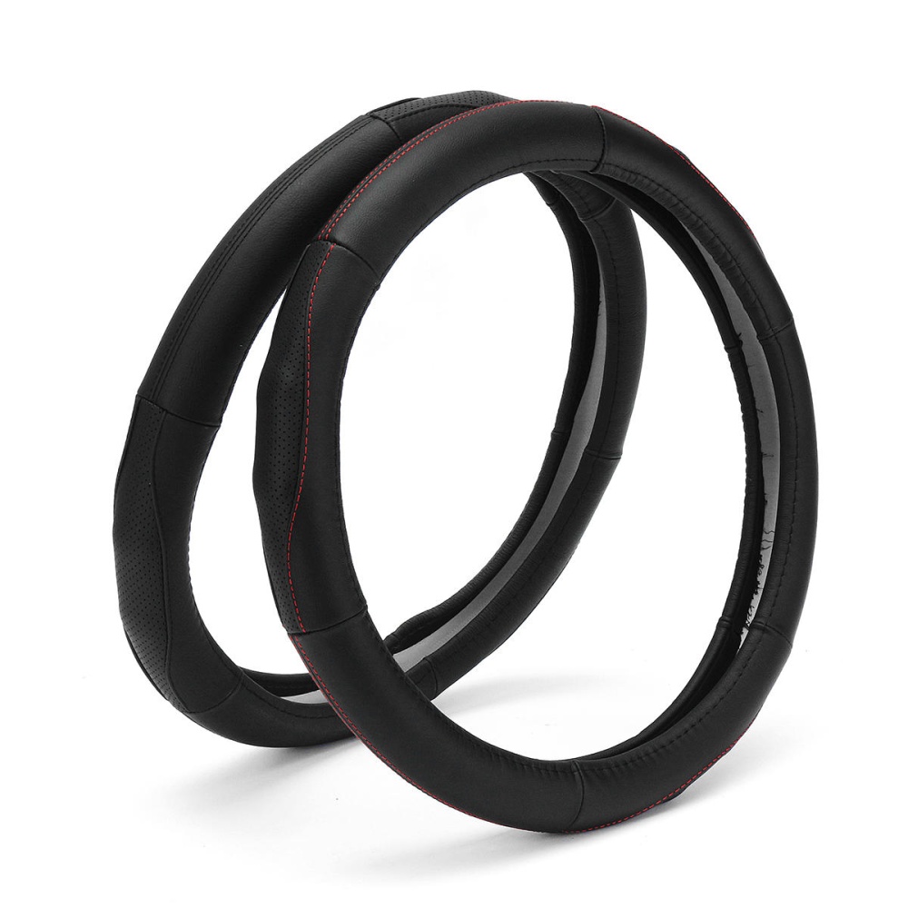 ROCK RPH0859 Car Steering Wheel Covers Genuine Leather Anti-slip Protector 37-38cm Universal - Black Red