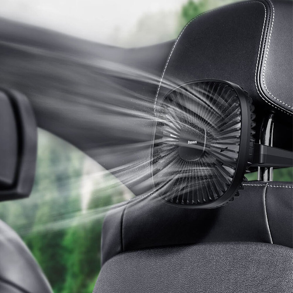 Baseus Portable Car Fan Natural Wind Quiet Magnetic Rear Seat Wireless Charge Cooling Handheld Air Cooler 360° Adjustment Dual Speed - Black