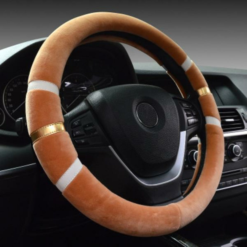 36/38cm Car Steering Wheel Covers Winter Warm Plush Protector Four Colors Universal - 38cm Light Coffee - Image 2