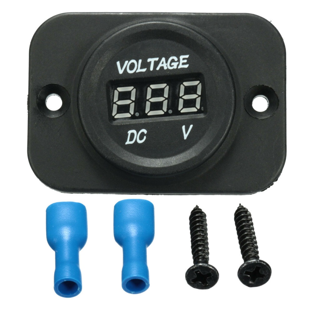 12V-24V Waterproof LED Volt Meter Voltage Gauge For Motorcycle Car Boat Marine - Blue - Image 2