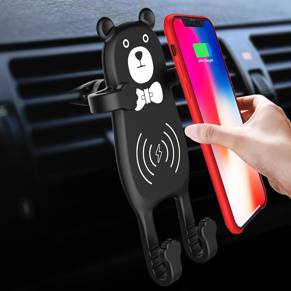 MANMOO BEAR X8 Car QI Air Vent Wireless Phone Charger Holder Silicon Gel Mount for iPhone XS - Red - Image 2