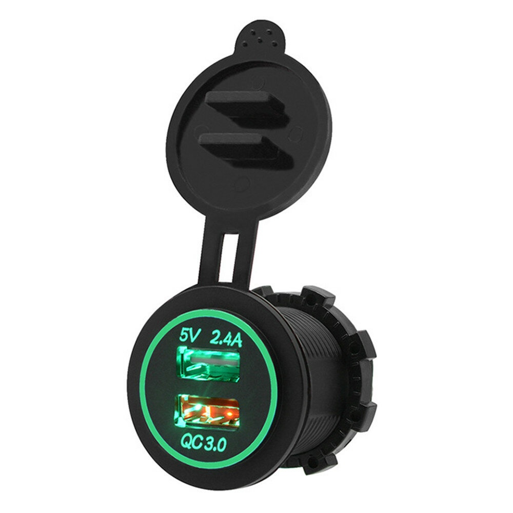 5V 3.4A Motorcycle QC 3.0 Dual USB Waterproof IP66 Socket Charger Power Adapter - White